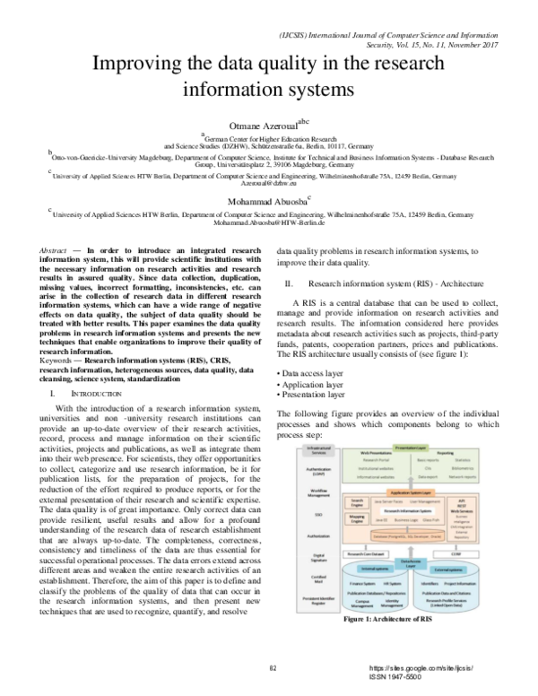 (PDF) Improving the data quality in the research information systems