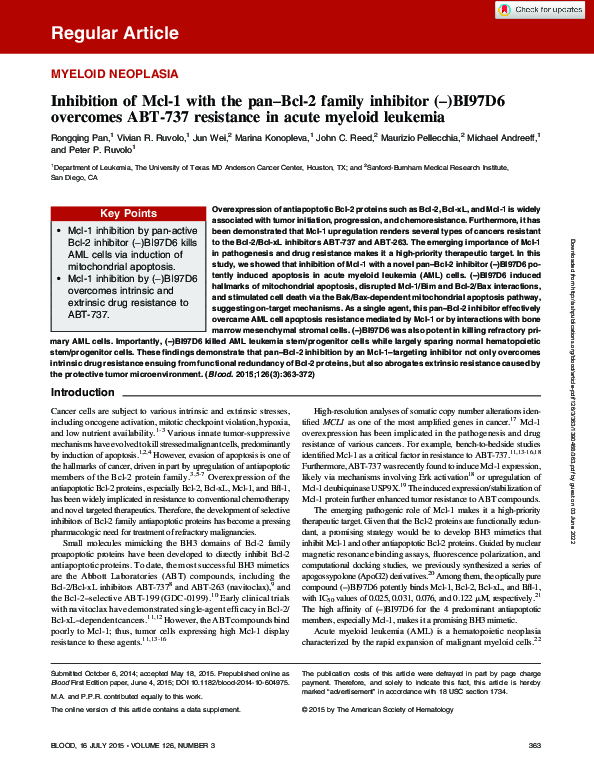(PDF) Inhibition of Mcl-1 with the pan–Bcl-2 family inhibitor (–)BI97D6 ...