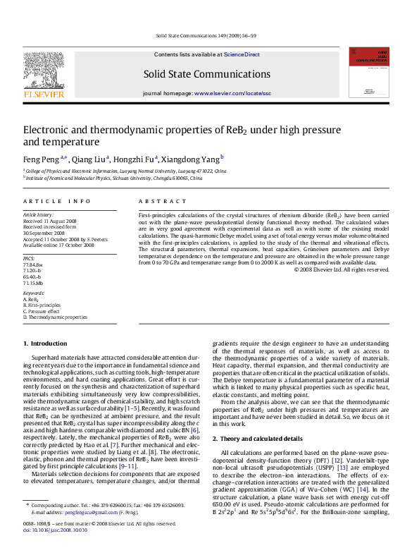 (PDF) Electronic and thermodynamic properties of under high pressure ...