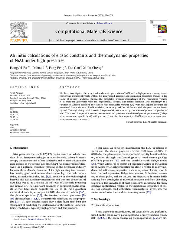 (PDF) Ab initio calculations of elastic constants and thermodynamic ...