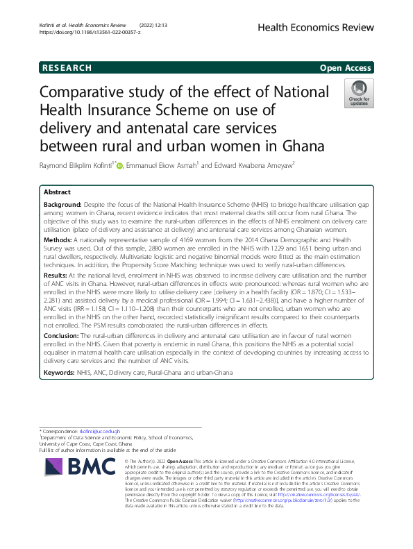 (PDF) Comparative study of the effect of National Health Insurance ...
