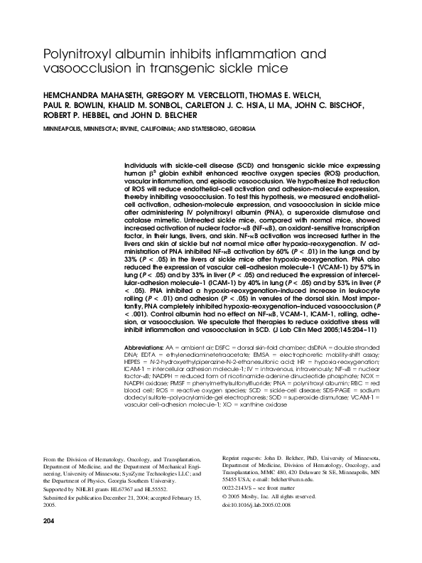 (PDF) Polynitroxyl albumin inhibits inflammation and vasoocclusion in ...