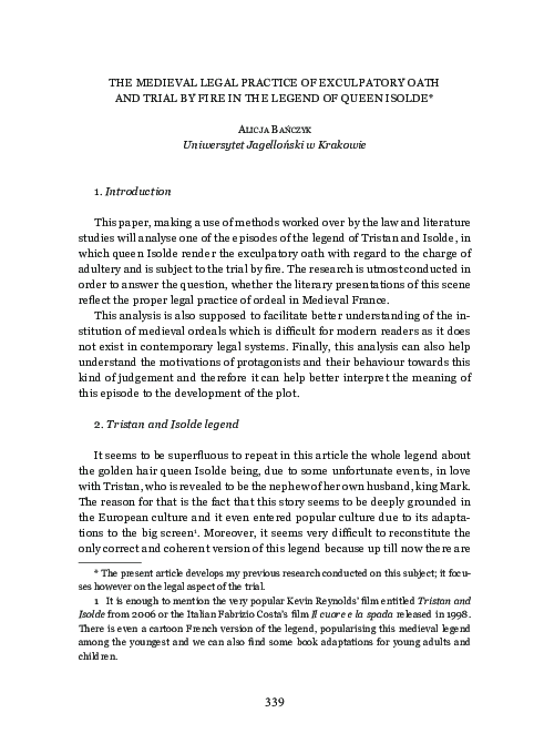 (PDF) The Medieval Legal Practice of Exculpatory Oath and Trial by Fire ...
