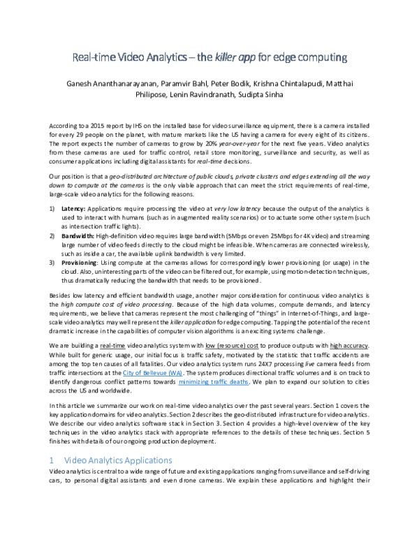 (PDF) Real-Time Video Analytics: The Killer App for Edge Computing
