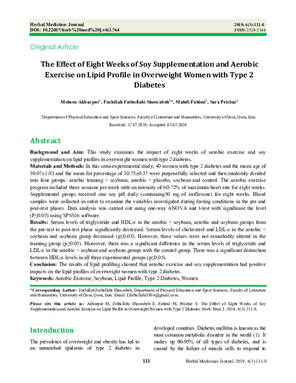 (PDF) The Effect of Eight Weeks of Soy Supplementation and Aerobic ...