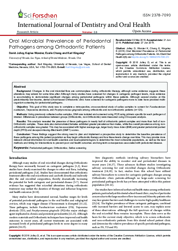 (PDF) Oral Microbial Prevalence of Periodontal Pathogens among ...