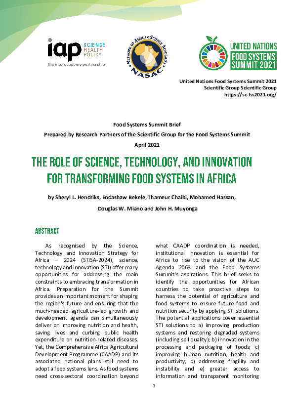 (PDF) The Role of Science, Technology, and Innovation for Transforming ...