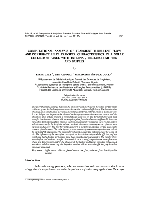 (PDF) Computational analysis of transient turbulent flow and conjugate ...
