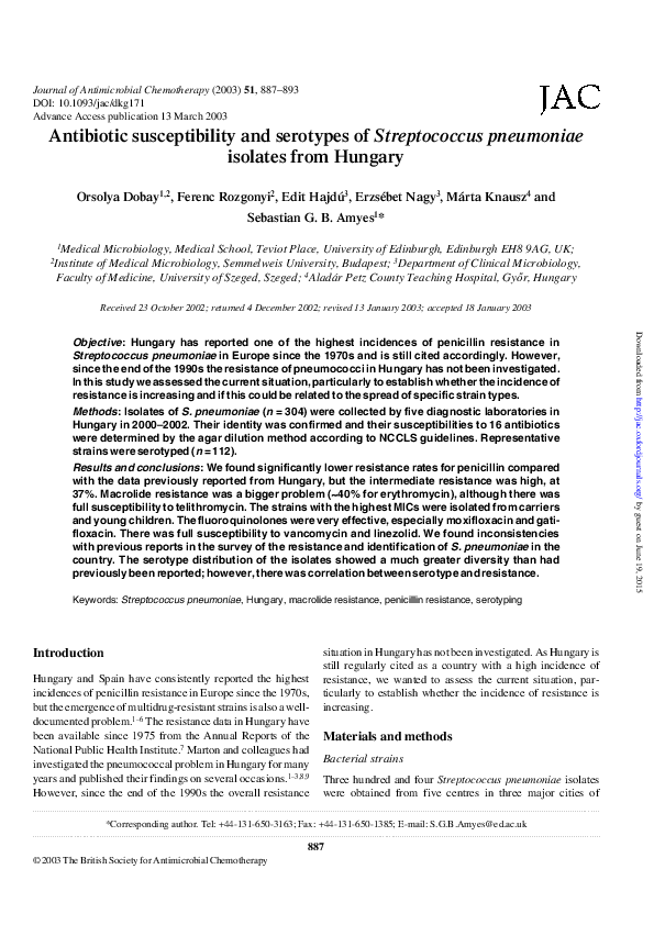 (PDF) Antibiotic susceptibility and serotypes of Streptococcus ...