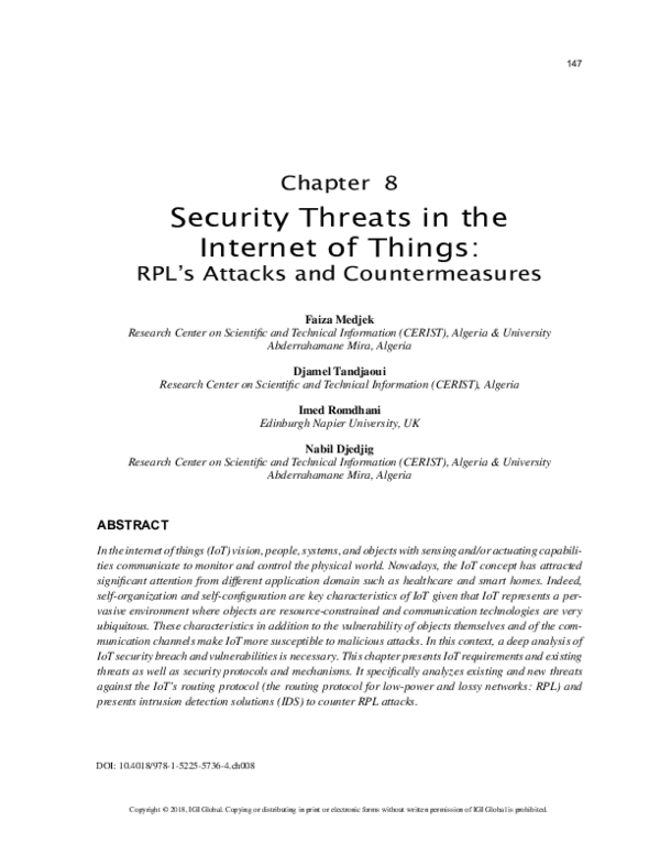 (PDF) Security Threats in the Internet of Things