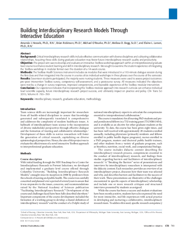 (PDF) Building Interdisciplinary Research Models Through Interactive ...