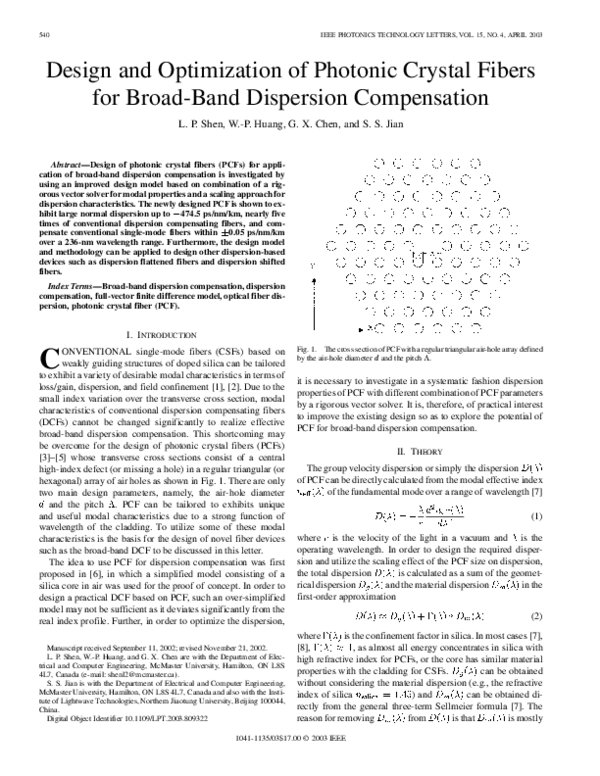 (PDF) Design and optimization of photonic crystal fibers for broad-band ...