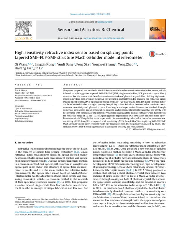 (PDF) High Sensitivity Refractive Index Sensor Based on a Wet-Etched ...
