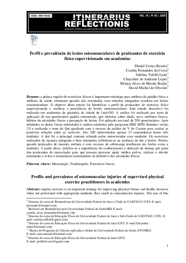 Perfil e prevalência de lesões osteomusculares de praticantes de exercício físico supervisionado em academias
