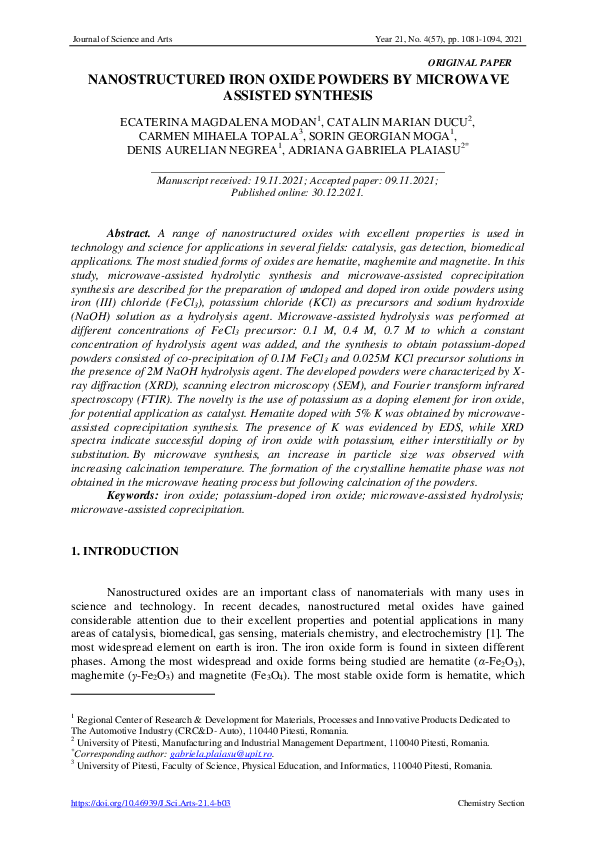 (PDF) Nanostructured Iron Oxide Powders by Microwave Assisted Synthesis