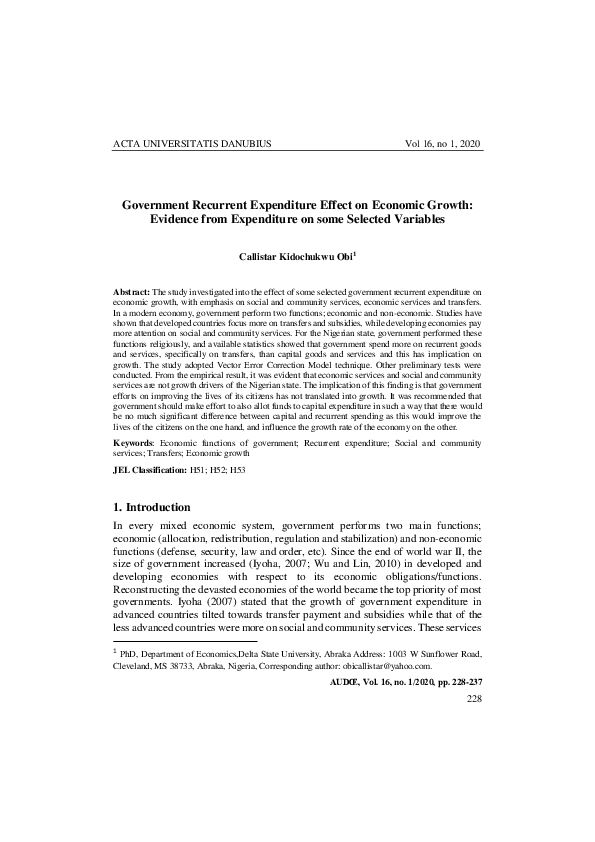 (PDF) Impact of Government Spending on Growth in Nigeria