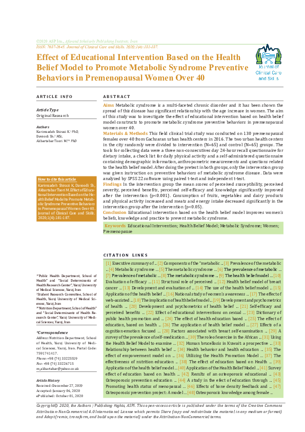 (PDF) Effect of Educational Intervention Based on the Health Belief ...