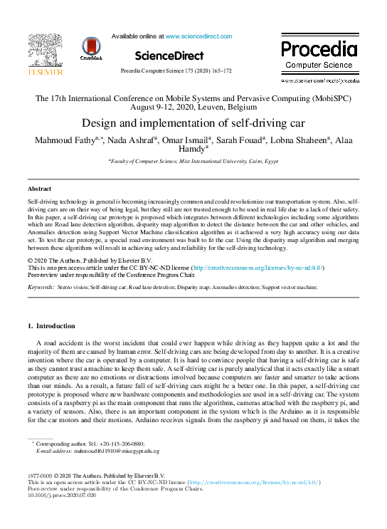 (PDF) Design and implementation of self-driving car