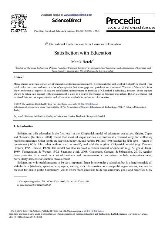 (PDF) Satisfaction with Education