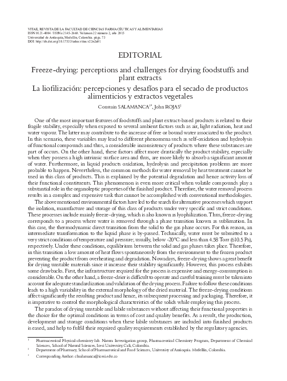 (PDF) Freeze-drying: perceptions and challenges for drying foodstuffs ...