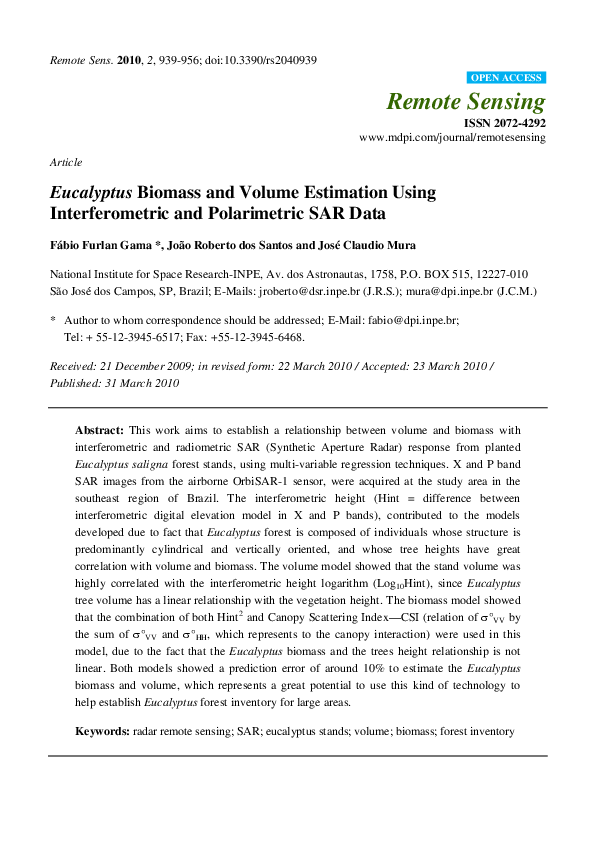 (PDF) Eucalyptus Biomass and Volume Estimation Using Interferometric ...
