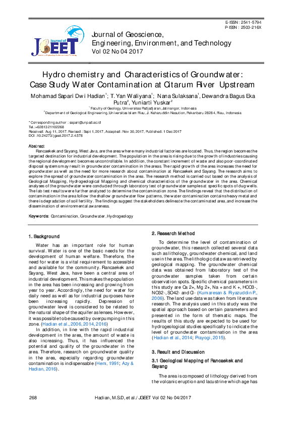 (PDF) Hydrochemistry and Characteristics of Groundwater Case Study