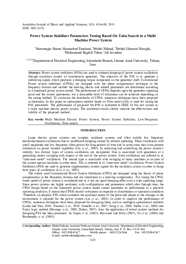 (PDF) Power System Stabilizer Parameters Tuning Based On Tabu Search in ...