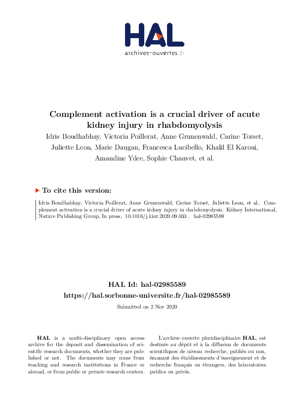 (PDF) Complement activation is a crucial driver of acute kidney injury ...