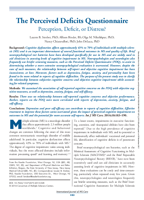 (PDF) The Perceived Deficits Questionnaire