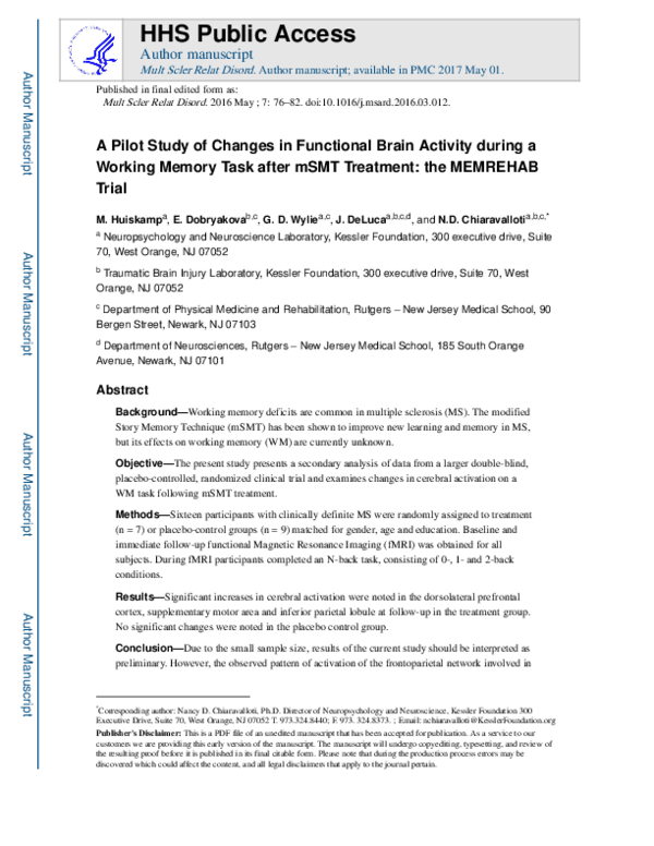 (PDF) A pilot study of changes in functional brain activity during a ...