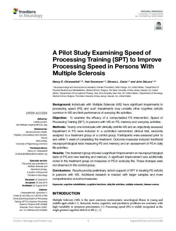 (PDF) A Pilot Study Examining Speed of Processing Training (SPT) to