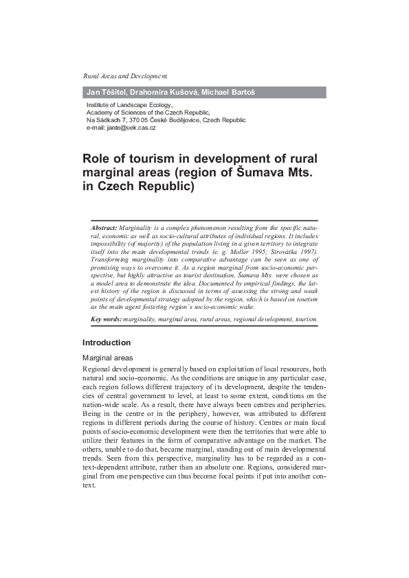 (PDF) Role of tourism in development of rural marginal areas (region of ...