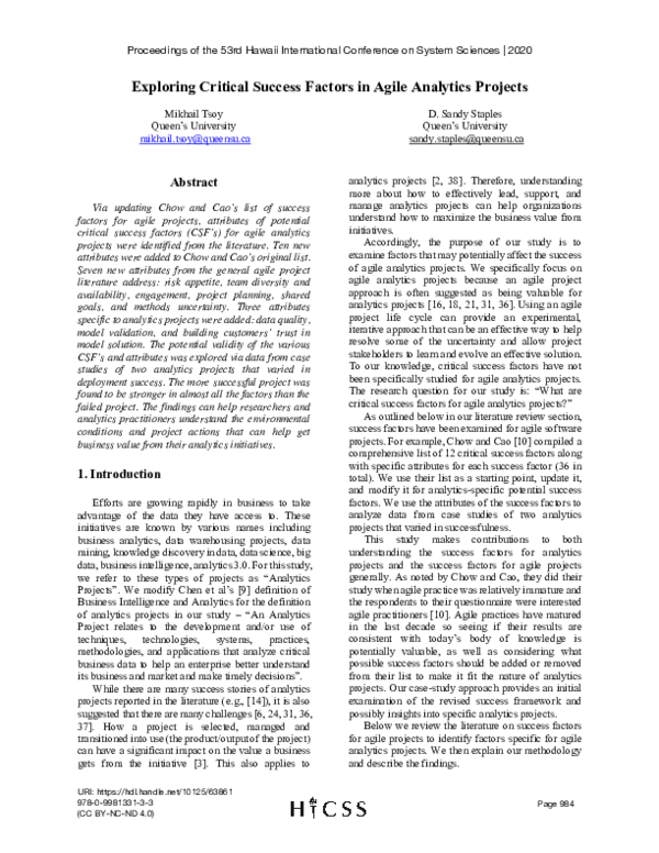 (PDF) Exploring Critical Success Factors in Agile Analytics Projects