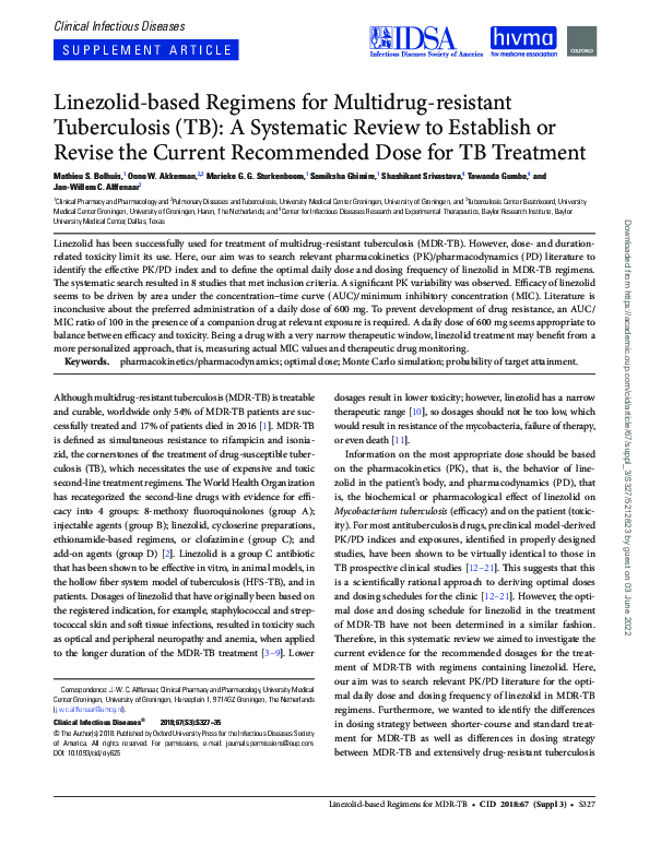 (PDF) Linezolidbased Regimens for Multidrugresistant Tuberculosis (TB