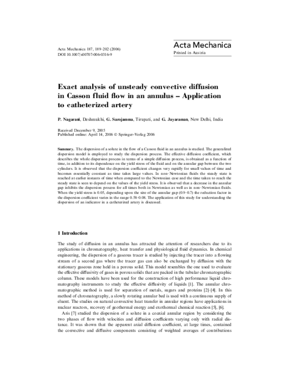 (PDF) Exact analysis of unsteady convective diffusion in Casson fluid ...