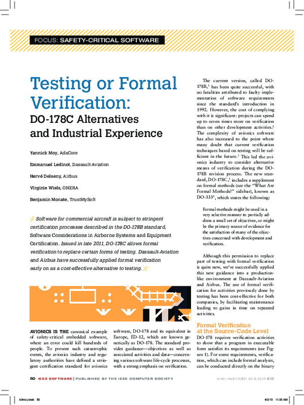 PDF) Testing or Formal Verification: DO-178C Alternatives and Industrial  Experience | Emmanuel Ledinot - Academia.edu