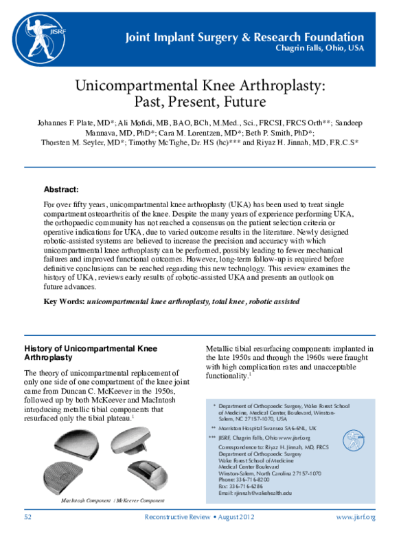 (PDF) History of Unicompartmental Knee