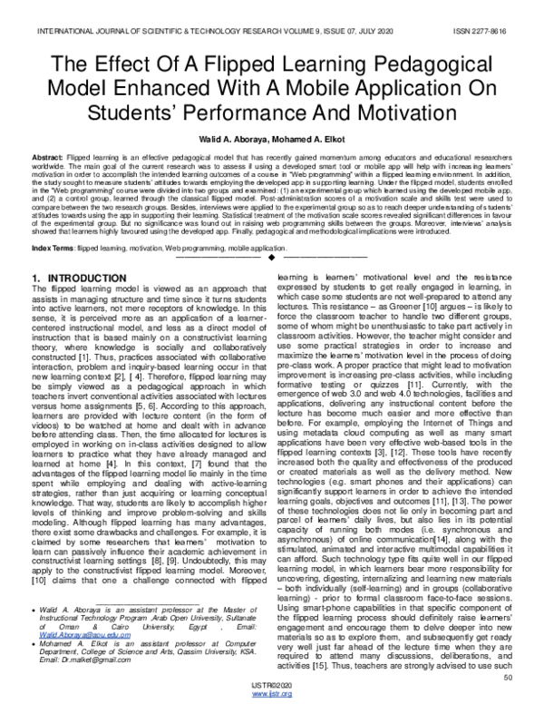 (PDF) The Effect Of A Flipped Learning Pedagogical Model Enhanced With ...