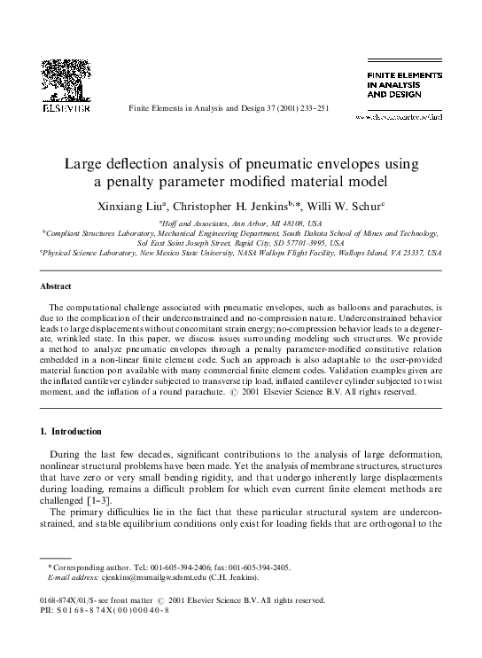 (PDF) Large deflection analysis of pneumatic envelopes using a penalty ...