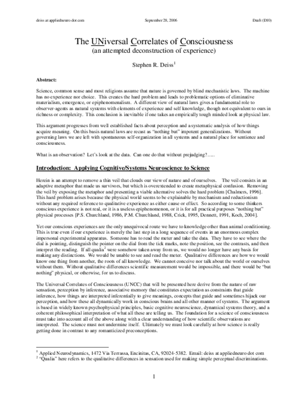 (PDF) The UNiversal Correlates of Consciousness (an attempted ...