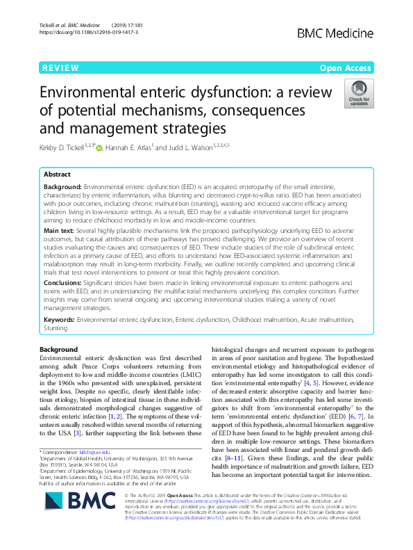 (PDF) Environmental enteric dysfunction: a review of potential ...