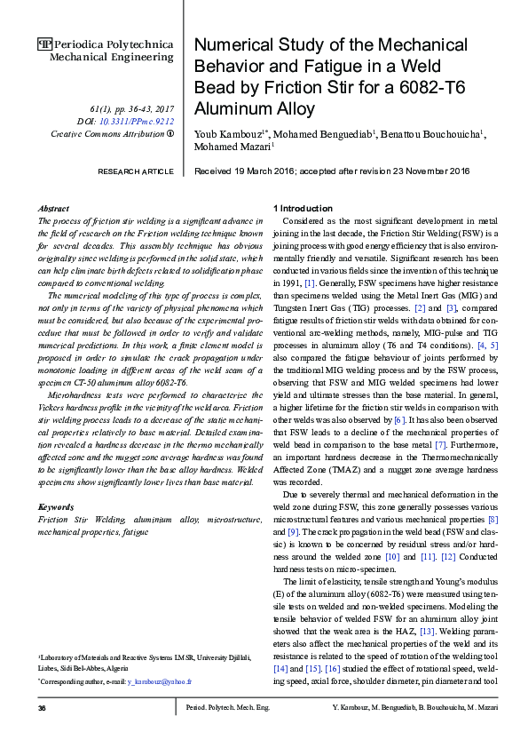 (PDF) Numerical Study of the Mechanical Behavior and Fatigue in a Weld ...