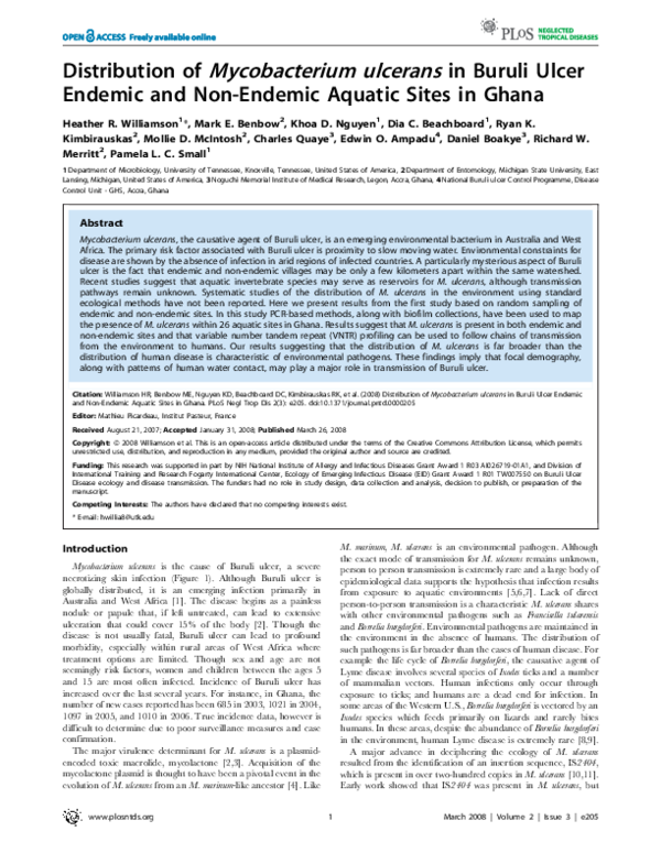 (PDF) Distribution of Mycobacterium ulcerans in Buruli Ulcer Endemic ...