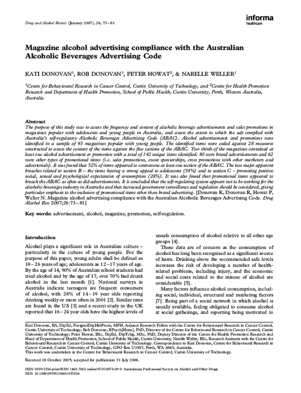 (PDF) Magazine alcohol advertising compliance with the Australian ...