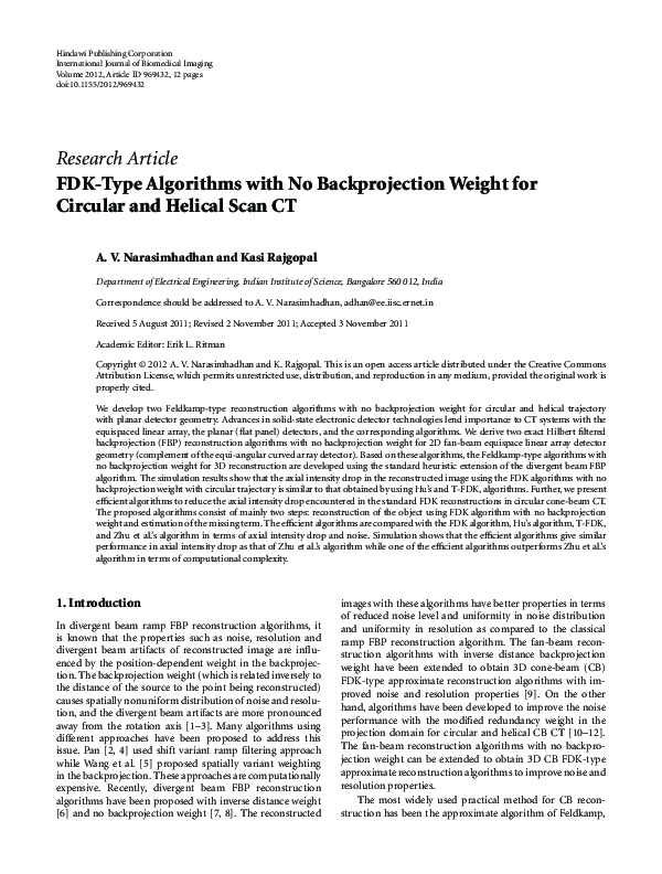 (PDF) FDK-Type Algorithms with No Backprojection Weight for Circular ...