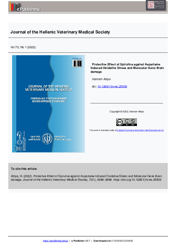 (PDF) Protective Effect of Spirulina against Aspartame Induced ...