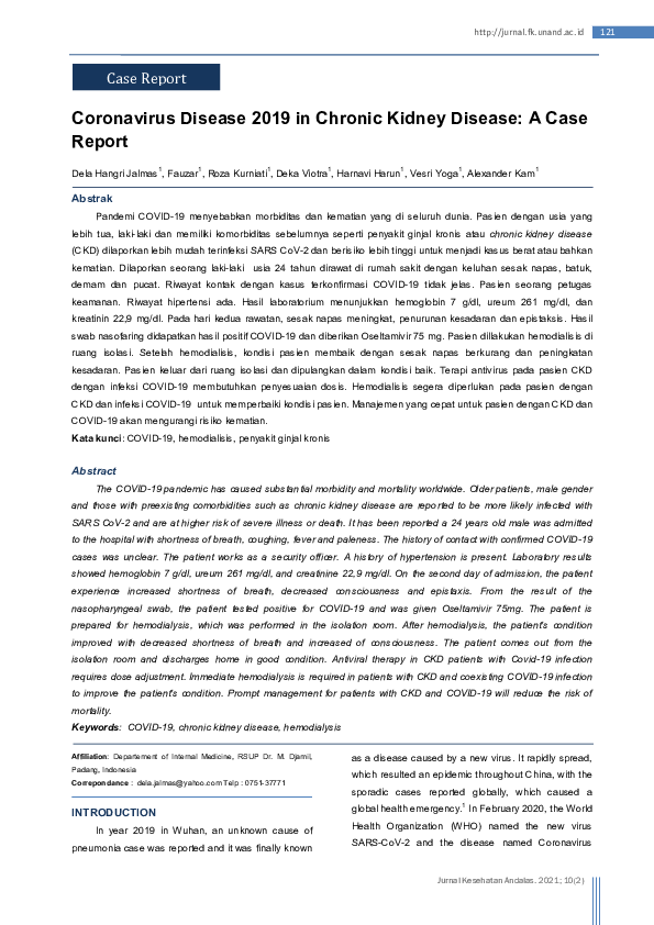 (PDF) Coronavirus Disease 2019 in Chronic Kidney Disease A Case Report