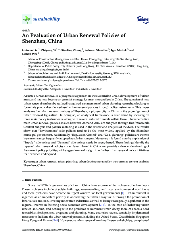 (PDF) An Evaluation of Urban Renewal Policies of Shenzhen, China