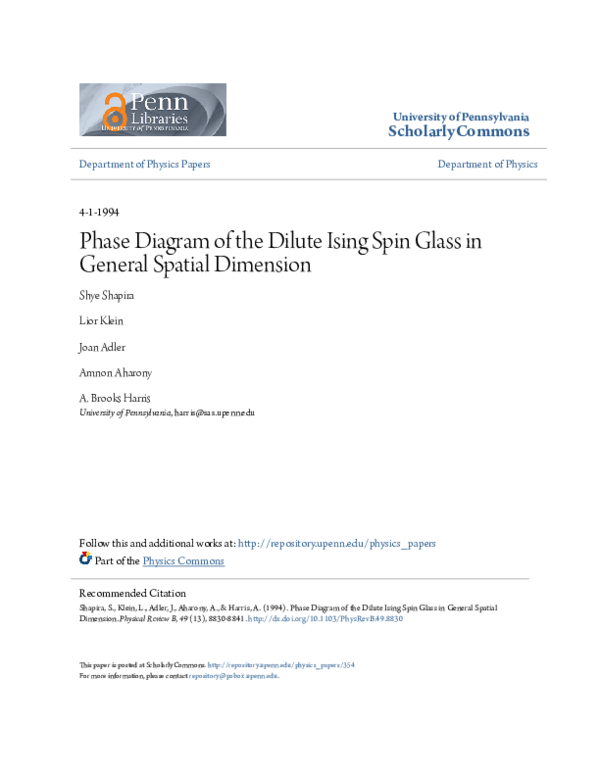 (PDF) Phase diagram of the dilute Ising spin glass in general spatial ...
