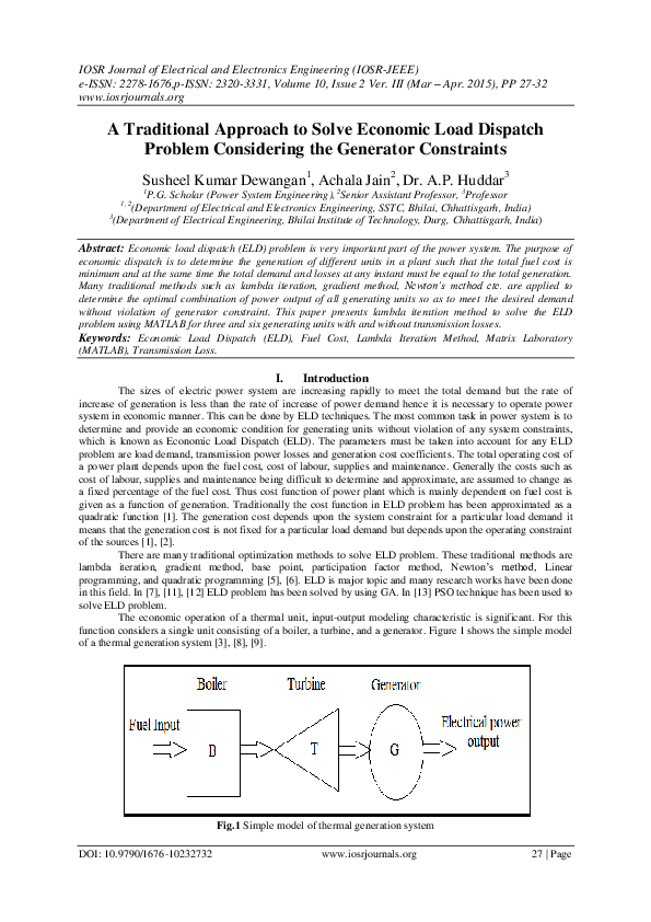 (PDF) A Traditional Approach to Solve Economic Load Dispatch Problem ...